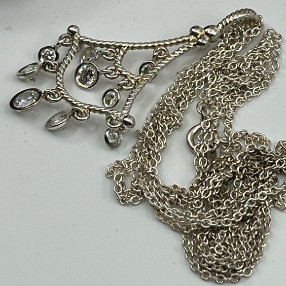 Vintage Diamonique Sterling Silver Chandelier Pendant Necklace, 16" - Picture 13 of 17
